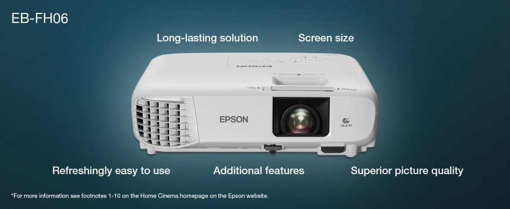 Epson EB-FH06 3LCD Full HD Projector: Stunning Home Cinema Experience with Exceptional Brightness and Longevity