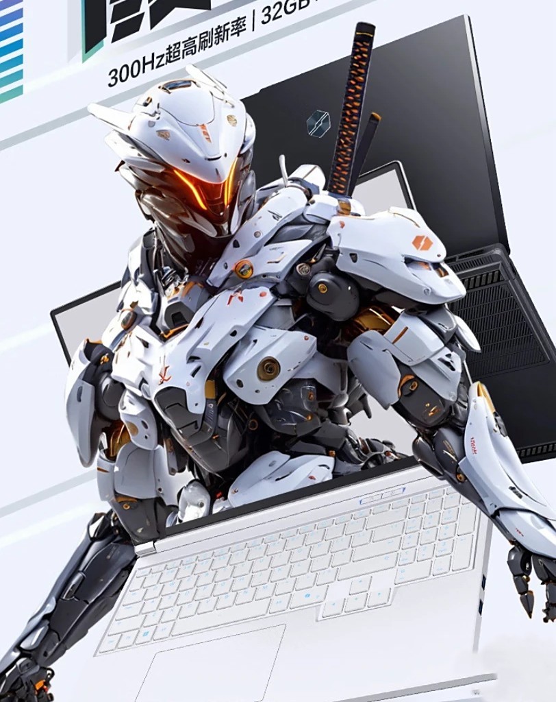 Side view of the Aurora X Pro laptop, showcasing the RGB keyboard, Type-C ports, and slim-profile design