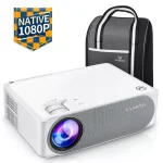Vankyo Performance V630 Projector in White Edition, displaying a cinematic home theater setup.