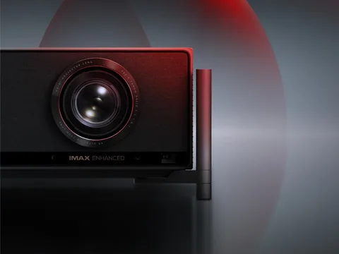 Teaser image of Xgimi Titan projector highlighting its sleek form and lens design.