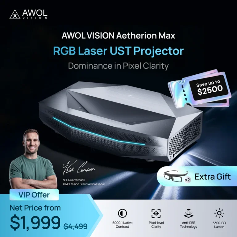 AWOL Vision Aetherion Max: The UST Projector That Holds 4K Sharpness at 200 Inches
